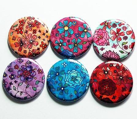 Floral Watercolors Set of Six Magnets - Kelly's Handmade