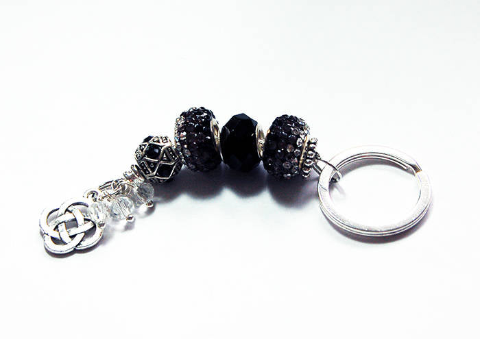 Irish Knot Rhinestone Bead Keychain in Black - Kelly's Handmade