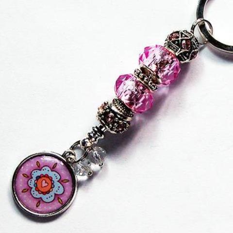 Flower Bead Keychain in Pink - Kelly's Handmade