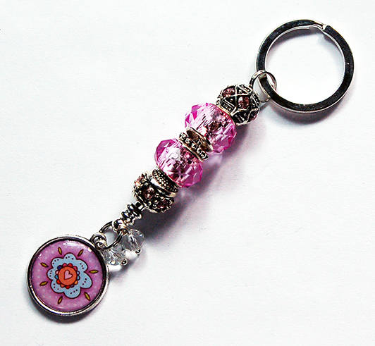 Flower Bead Keychain in Pink - Kelly's Handmade