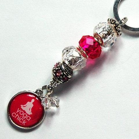 Yoga Chick Bead Keychain in Pink - Kelly's Handmade