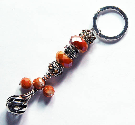 Rhinestone Bead Keychain in Orange - Kelly's Handmade