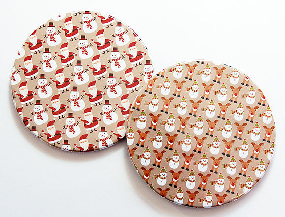 Christmas Coasters in Red & Tan Set 5 - Kelly's Handmade
