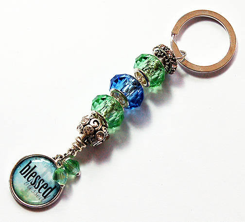 Blessed Bead Keychain in Green & Blue - Kelly's Handmade