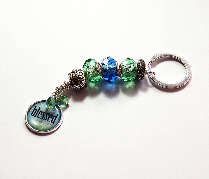 Blessed Bead Keychain in Green & Blue - Kelly's Handmade