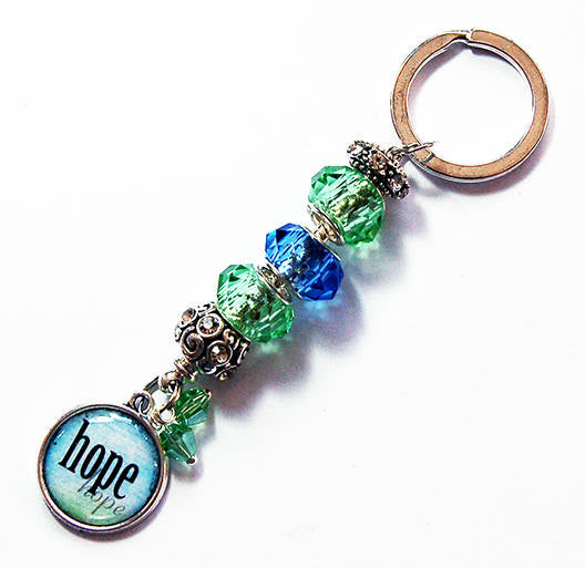 Hope Bead Keychain in Green & Blue - Kelly's Handmade