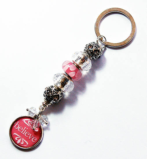 Believe Bead Keychain in Pink - Kelly's Handmade
