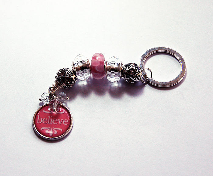 Believe Bead Keychain in Pink - Kelly's Handmade
