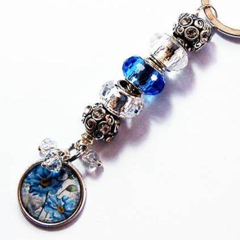 Flower Bead keychain in Blue & Silver - Kelly's Handmade