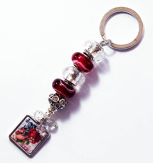 Floral Bead Keychain in Rosy Pink - Kelly's Handmade