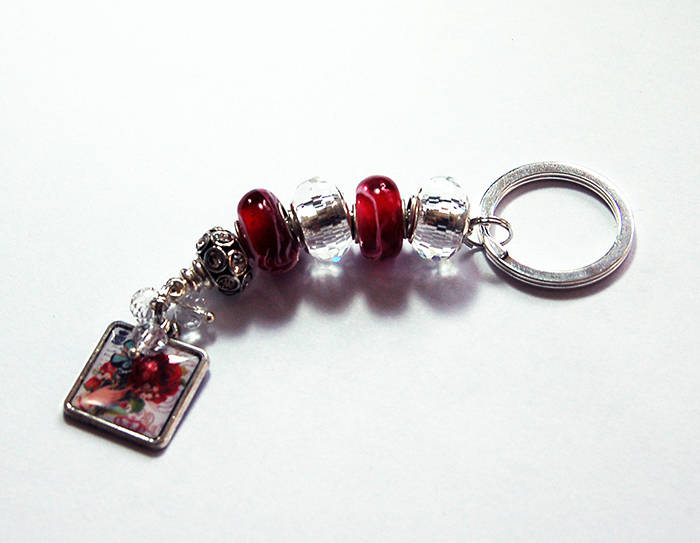 Floral Bead Keychain in Rosy Pink - Kelly's Handmade