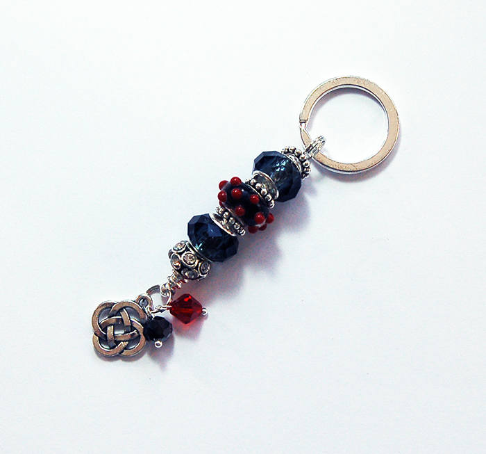 Irish Knot Lampwork Bead Keychain in Black & Red - Kelly's Handmade