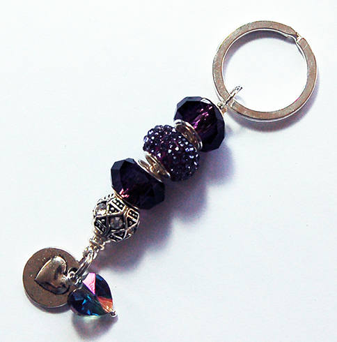 Heart Rhinestone Bead Keychain in Purple - Kelly's Handmade