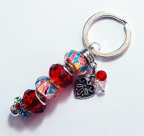 Rainbow Bead Keychain in Red - Kelly's Handmade