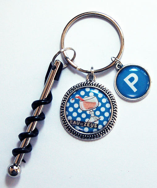 Blue Polka Dot Corkscrew Keychain - Kelly's Handmade