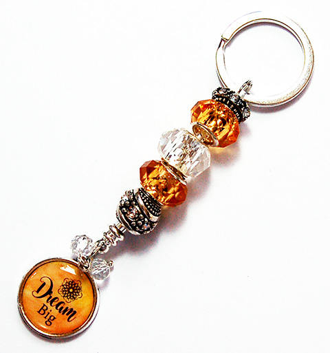 Dream Big Bead Keychain in Golden Yellow & Orange - Kelly's Handmade