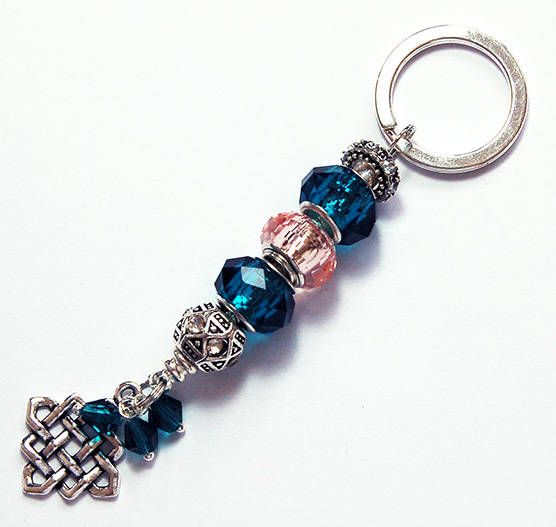 Bead Keychain in Teal Blue & Pink - Kelly's Handmade
