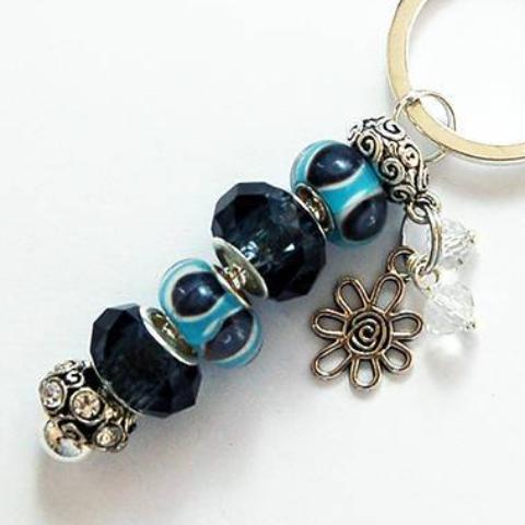 Flower Lampwork Bead in Black & Blue - Kelly's Handmade