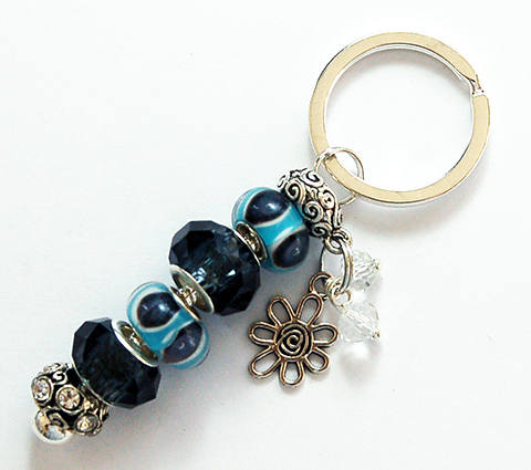 Flower Lampwork Bead in Black & Blue - Kelly's Handmade