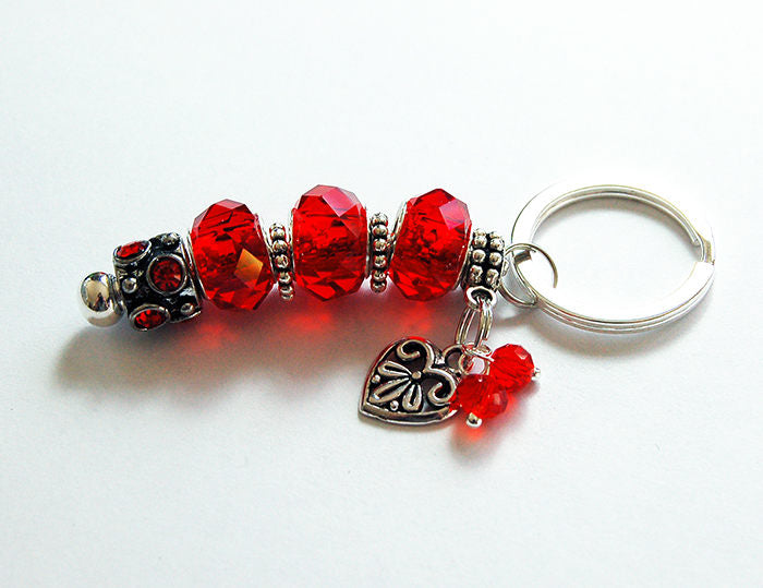 Heart Rhinestone Bead Keychain in Red - Kelly's Handmade