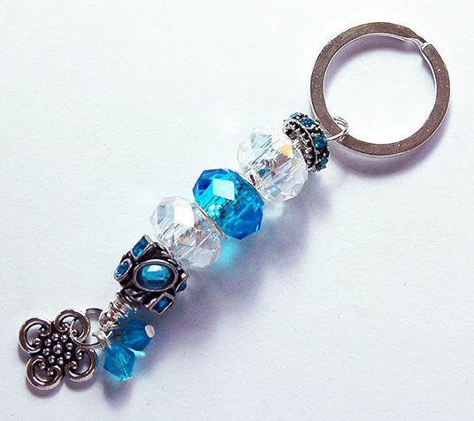 Rhinestone Bead Keychain in Blue & White - Kelly's Handmade