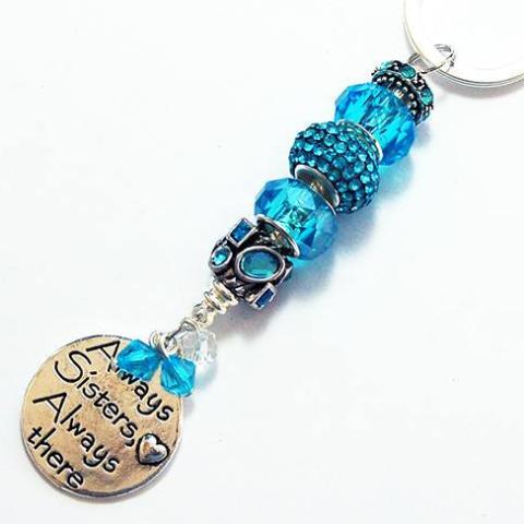 Sisters Rhinestone Bead Keychain in Blue - Kelly's Handmade