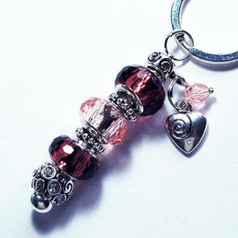Heart Bead Keychain in Rosy Brown & Pink - Kelly's Handmade