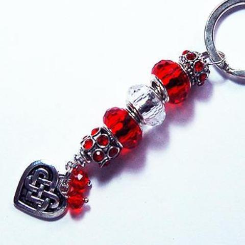 Irish Knot Heart Bead Keychain in Red - Kelly's Handmade