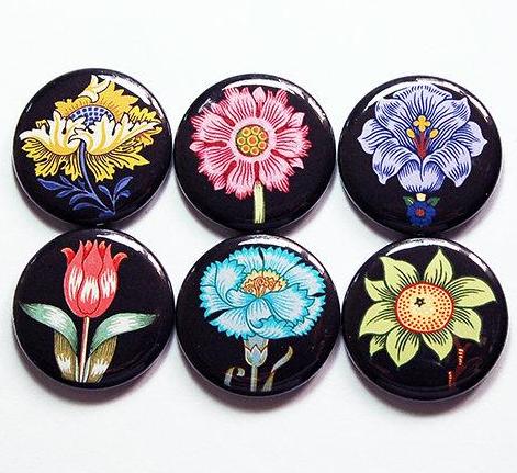 Floral Art Deco Set of Six Magnets - Kelly's Handmade