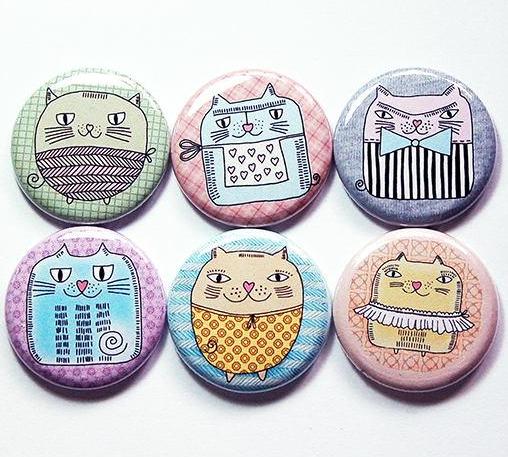 Funny Looking Cats Set of Six Magnets - Kelly's Handmade