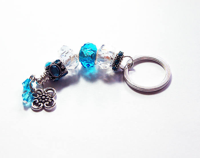 Rhinestone Bead Keychain in Blue & Silver - Kelly's Handmade