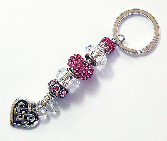Irish Knot Heart Rhinestone Bead Keychain in Pink - Kelly's Handmade