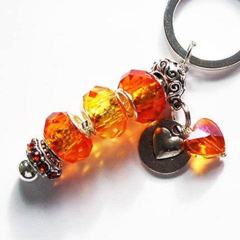 Heart Bead Keychain in Orange - Kelly's Handmade