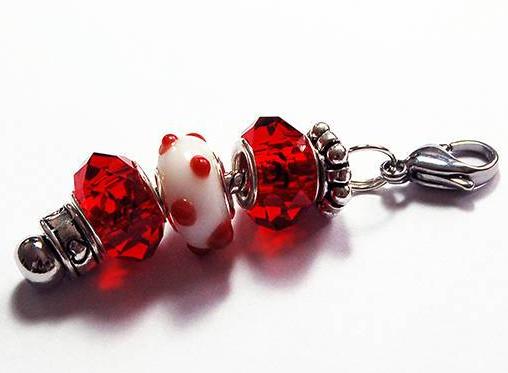 Lampwork Polka Dot Bead Zipper Pull in Red & White - Kelly's Handmade