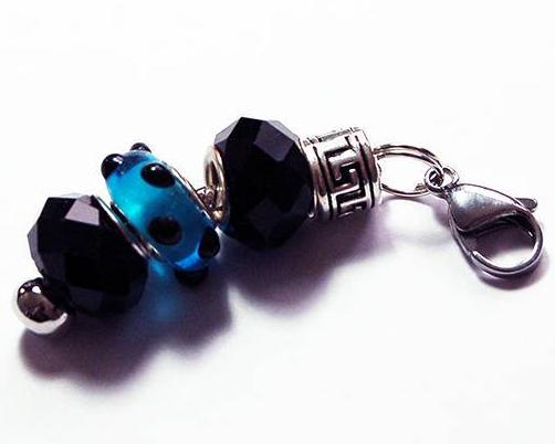 Lampwork Bead Zipper Pull in Black & Blue - Kelly's Handmade