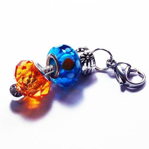 Polka Dot Bead Zipper Pull in Orange & Blue - Kelly's Handmade