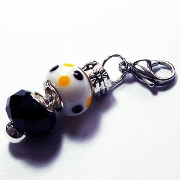 Polka Dot Bead Zipper Pull in Black White & Yellow - Kelly's Handmade