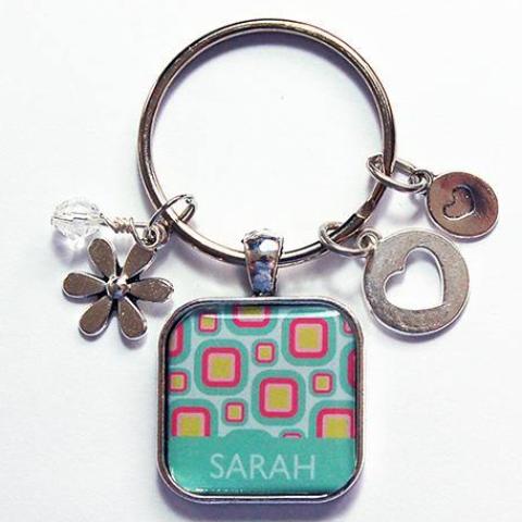 Abstract Design Personalized Keychain in Blue & Pink - Kelly's Handmade
