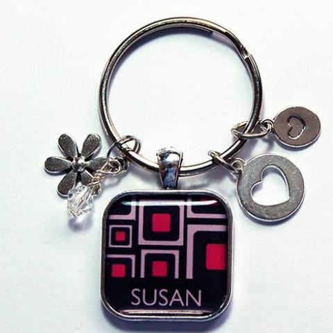 Abstract Design Personalized Keychain in Black & Pink - Kelly's Handmade