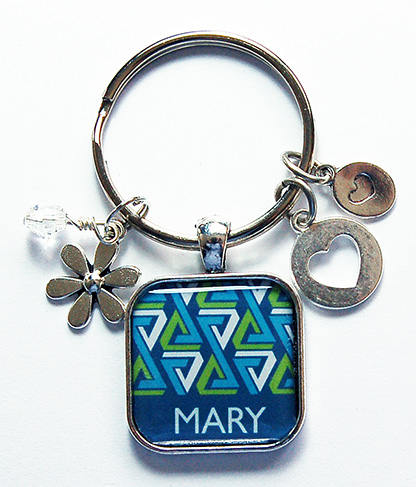 Abstract Design Personalized Keychain in Blue & Green - Kelly's Handmade
