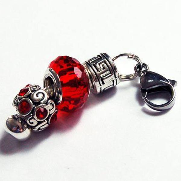 Rhinestone Bead Zipper Pull in Red & Silver - Kelly's Handmade