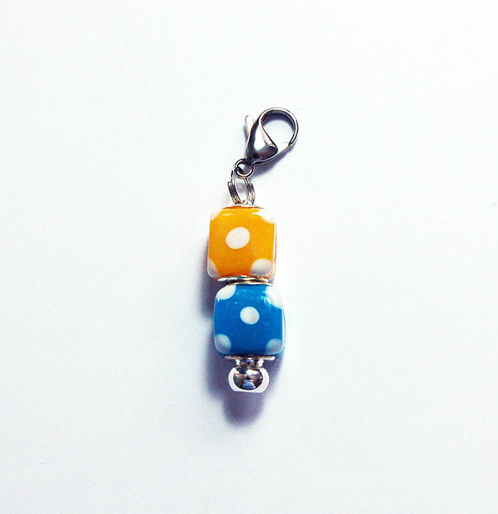 Polka Dots Bead Zipper Pull In Blue & Yellow - Kelly's Handmade