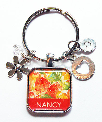 Floral Personalized Keychain in Orange & Yellow - Kelly's Handmade