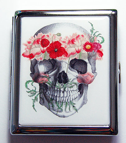 Skull With Flowers Compact Cigarette Case - Kelly's Handmade