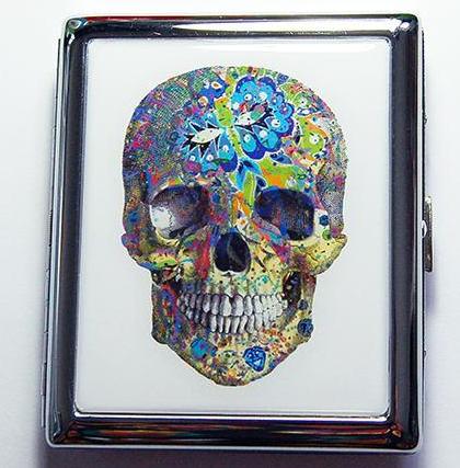 Mardi Gras Sugar Skull Compact Cigarette Case - Kelly's Handmade