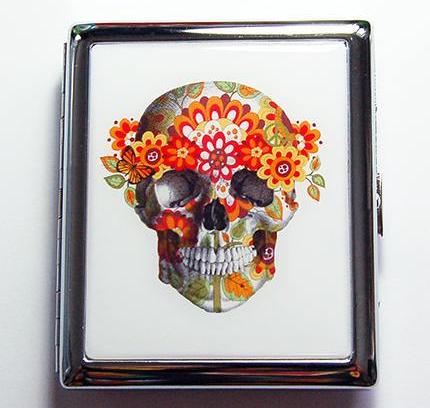 Flower Child Skull Compact Cigarette Case - Kelly's Handmade