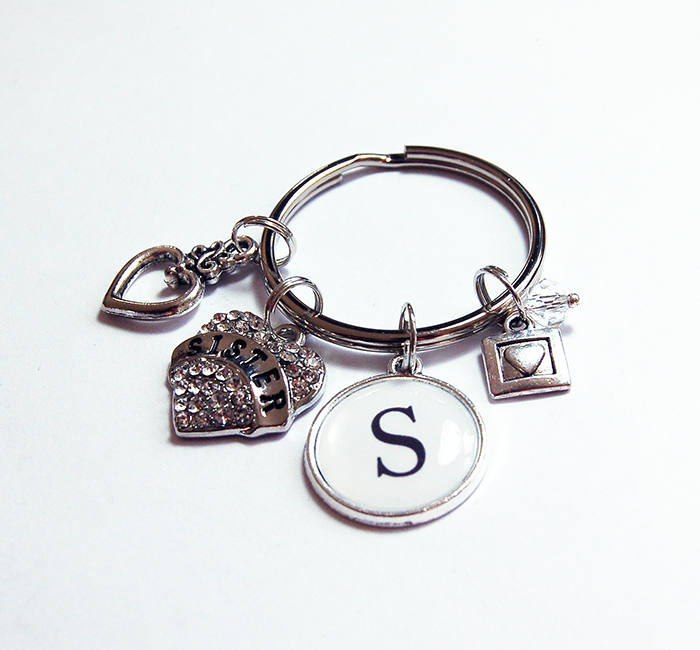 Rhinestone Heart Monogram Keychain for Sister - Kelly's Handmade