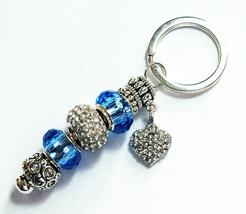 Heart Rhinestone Bead Keychain Blue & Bling! - Kelly's Handmade