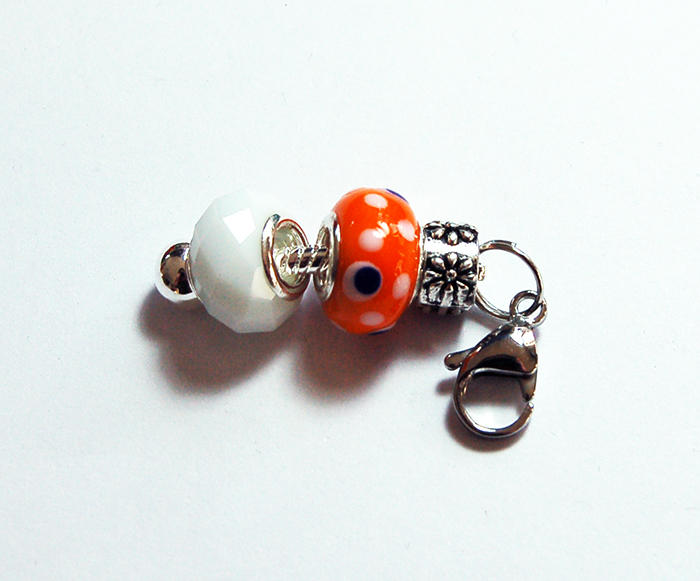 Polka Dot Bead Zipper Pull in Orange & White - Kelly's Handmade