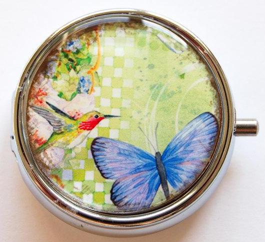 Butterfly & Hummingbird Round Pill Case - Kelly's Handmade